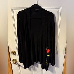 Vikki Vi Black Open Front Embroidered Flowers Cardigan Free Size
